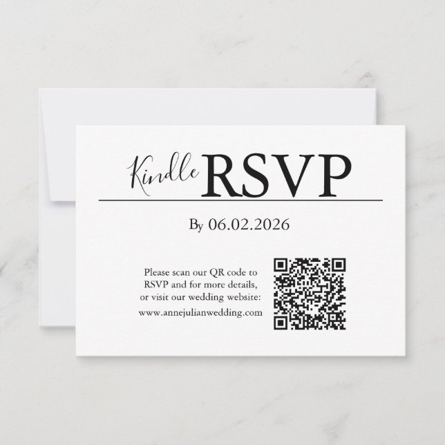 Carte de réponse QR Code RSVP blanche pour mariage (Devant)