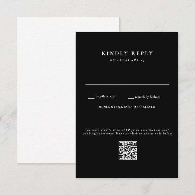 Carte de réponse QR Code RSVP mariage moderne B/N (Devant / Derrière)
