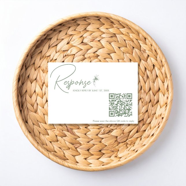 Carte de réponse QR Code Toile Vert Sauge  (Créateur téléchargé)