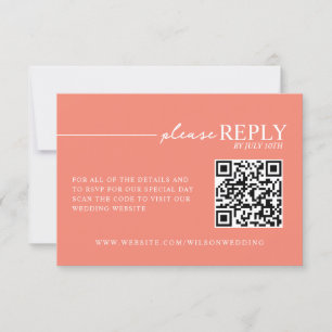 Carte de réponse QR corail à typographie minimale
