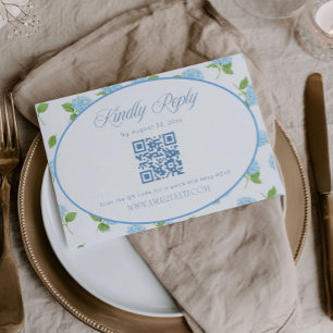 Carte de réponse QR de mariage floral d'hortensia