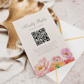 Carte de réponse QR de mariage floral lumineux