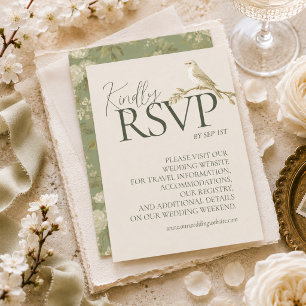 Carte de réponse QR de mariage floral vert pistach