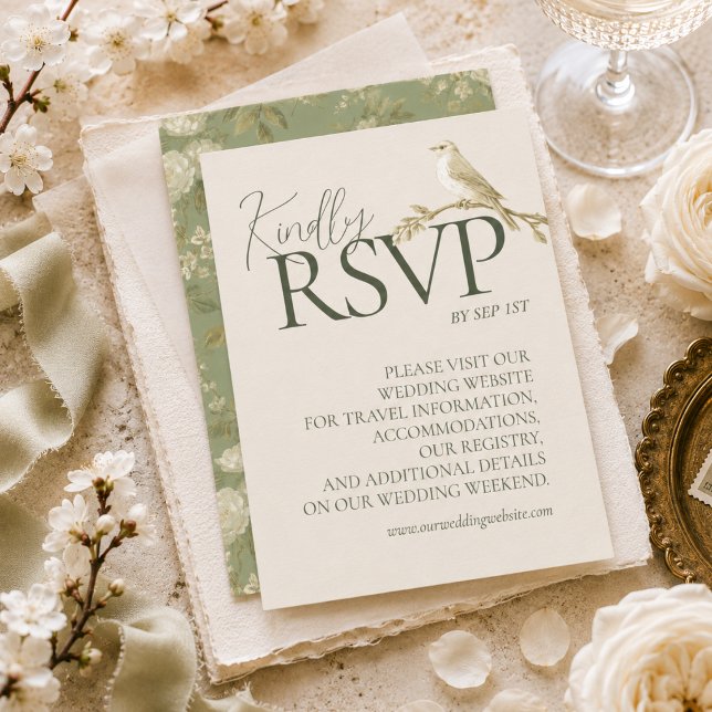 Carte de réponse QR de mariage floral vert pistach (Elegant Pistachio Green Floral Garden Wedding QR RSVP Card)