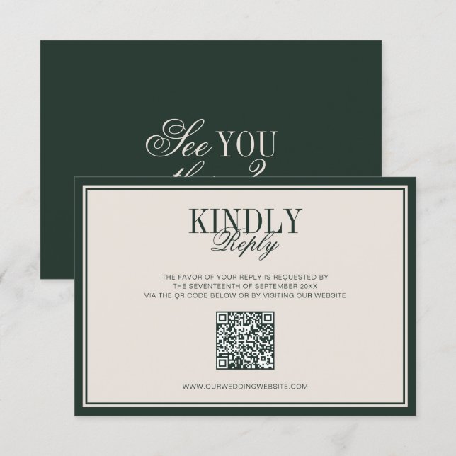 Carte de réponse QR Mariage Argent Classique Vert  (Devant / Derrière)