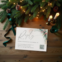 Carte de réponse QR Rustique Rouge Noël de verdure