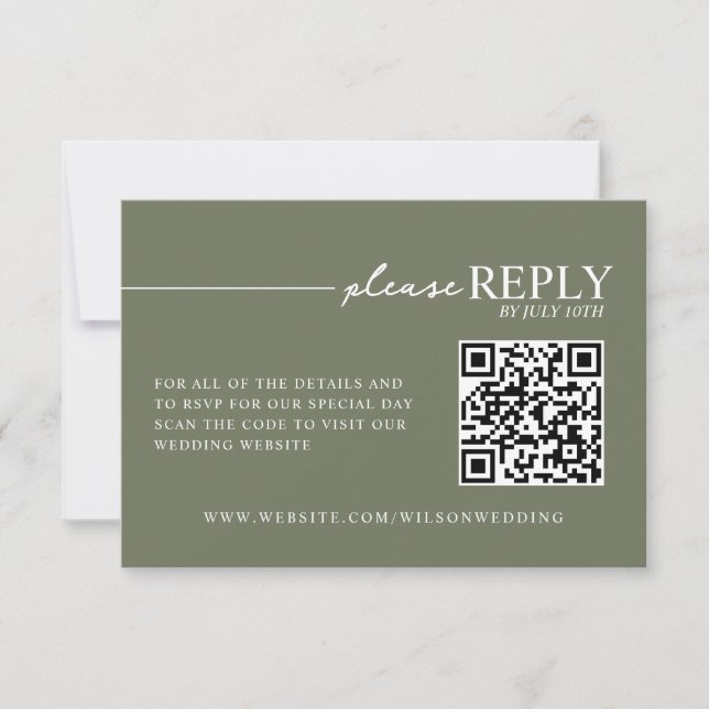 Carte de réponse QR Sage Green à typographie minim (Devant)