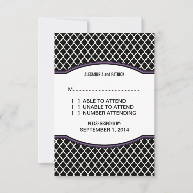 Carte de réponse Quatrefoil Purple Elegant (Devant)