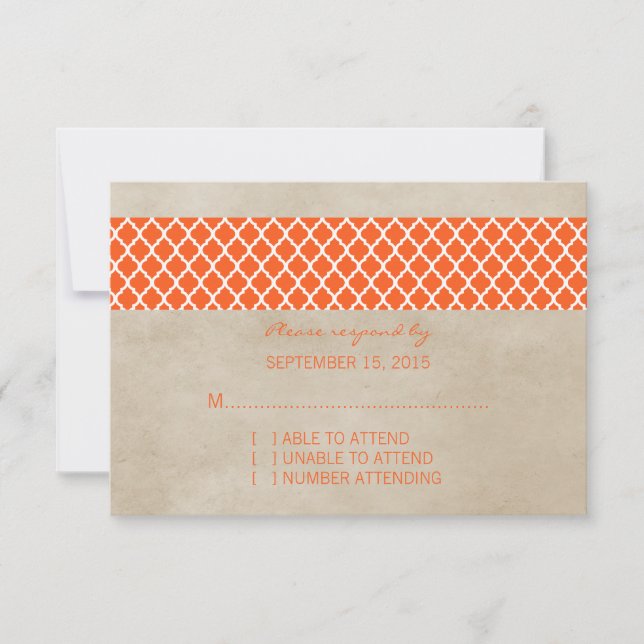 Carte de réponse Quatrefoil Rustique Orange (Devant)