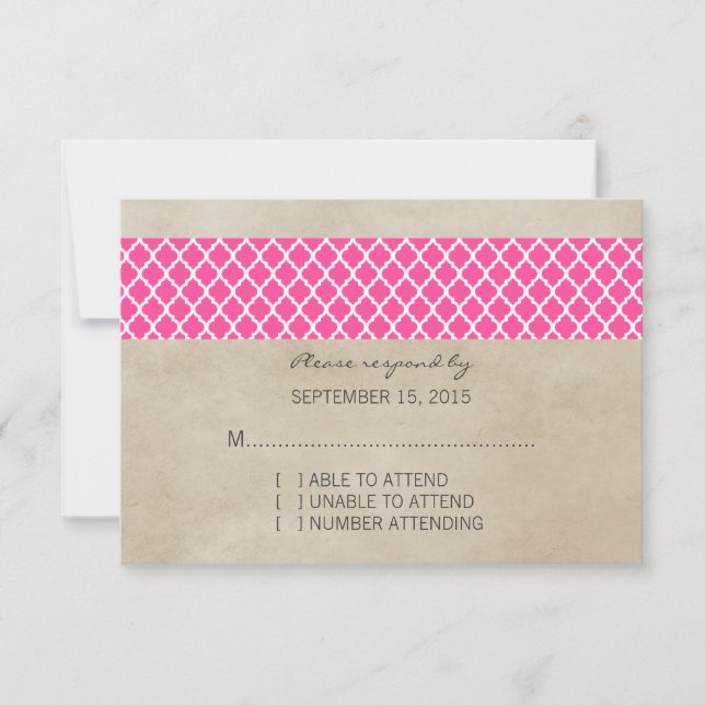 Carte de réponse Quatrefoil Rustique Rose (Devant)