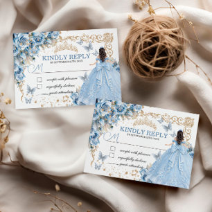 Carte de réponse Quinceanera Princesse Or Bleu Béb