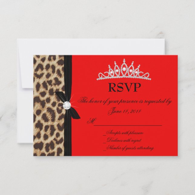 carte de réponse Quinceanera rouge léopard (Devant)