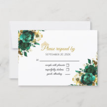Carte de réponse Quinceñera Émeraude et Or
