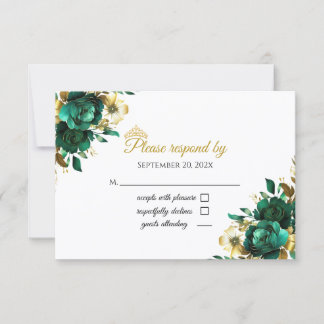 Carte de réponse Quinceñera Émeraude et Or