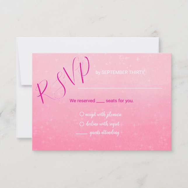 Carte de réponse Quinceñera Rose Pailleté (Devant)