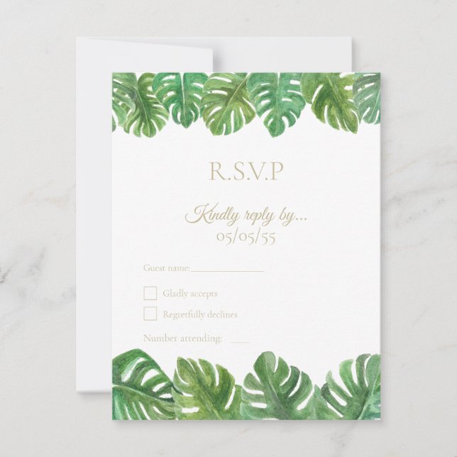 Carte de réponse R.S.V.P pour mariage tropical (Devant)