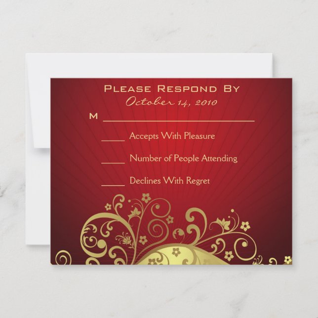 Carte de réponse Red et Gold Swirl (Devant)