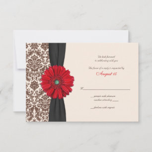 Carte de réponse Red Gerber Daisy Damask