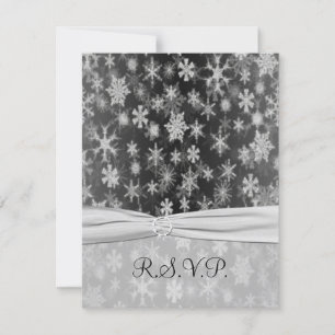 Carte de réponse RIBBON Black, Silver Snowflakes I