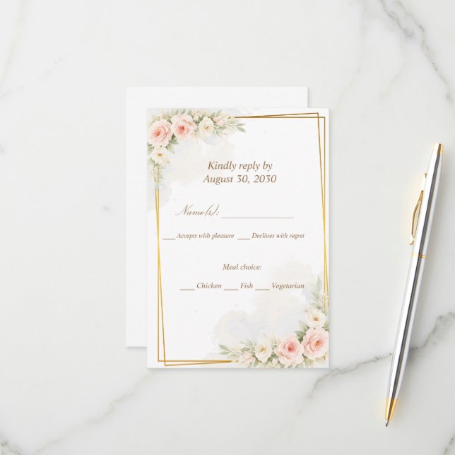 Carte de réponse romantique florale Dusty Blush Pi (Devant/Arrière en situation)
