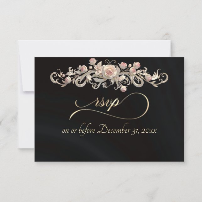 Carte de réponse romantique Rose Arc - Noir (Devant)
