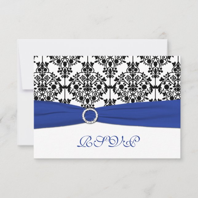 Carte de réponse Royal Blue, White, Black Damask (Devant)