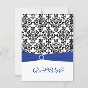 Carte de réponse Royal Blue, White, Black Damask