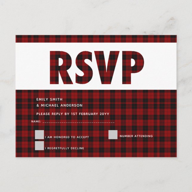 Carte de réponse RSVP à carreaux de Buffalo Modern (Devant)