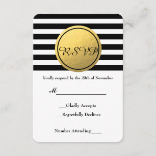 Carte de réponse RSVP à cercle en feuille d'or ray