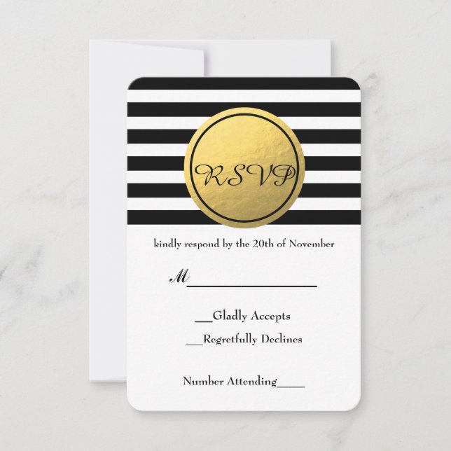 Carte de réponse RSVP à cercle en feuille d'or ray (Devant)