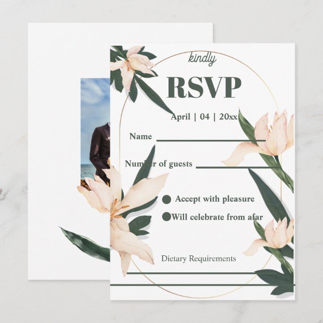 Carte de réponse RSVP à cercle floral rose blush m (Devant / Derrière)