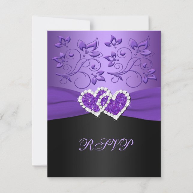 Carte de réponse RSVP à cœurs joints floraux noirs (Devant)