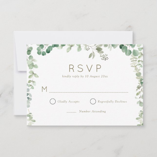 carte de réponse RSVP à la verdure d'eucalyptus mo (Devant)