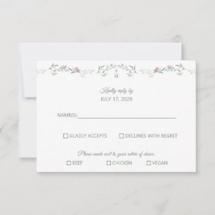 Carte de réponse RSVP à la vigne de rose rose et m