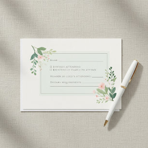 Carte de réponse RSVP à l'aquarelle florale verte 