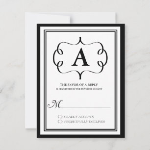 Carte de réponse RSVP à monogramme formel en noir