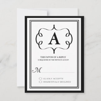Carte de réponse RSVP à monogramme formel en noir