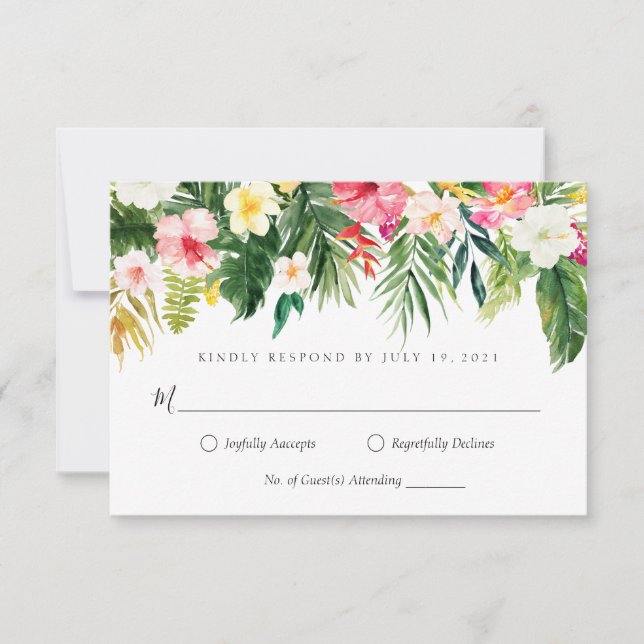 Carte de réponse RSVP à motif de feuille de palmie (Devant)