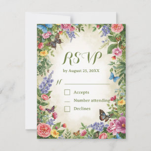 Carte de réponse RSVP à motif de fleurs sauvages a