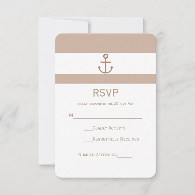 Carte de réponse RSVP à rayures marron taupe et bl (Devant)
