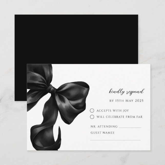 Carte de réponse RSVP à ruban noir (Devant / Derrière)