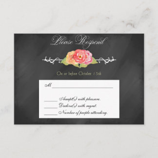 Carte de réponse RSVP Abstraite Fleur Chalkboard