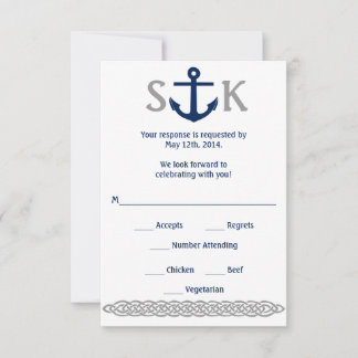 Carte de réponse RSVP Ancre Naútica Bleu marine et