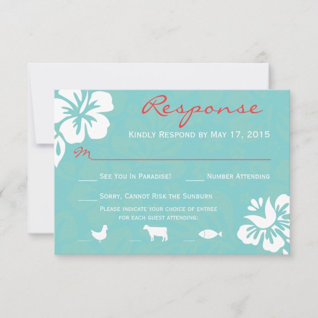 Carte de réponse RSVP Aqua Blue Beach Flowers (Devant)