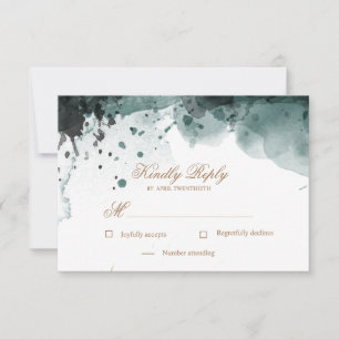 Carte de réponse RSVP   Aquarelle dorée