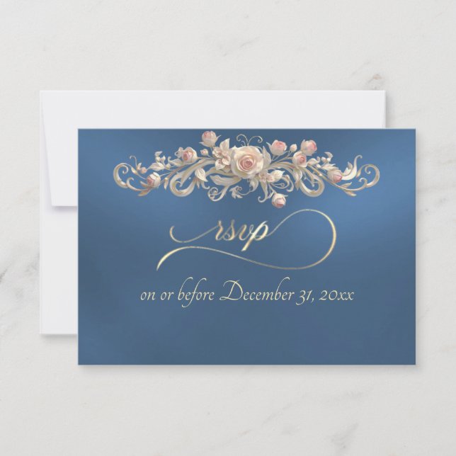 Carte de réponse RSVP Arc de Rose Romantique - Ble (Devant)