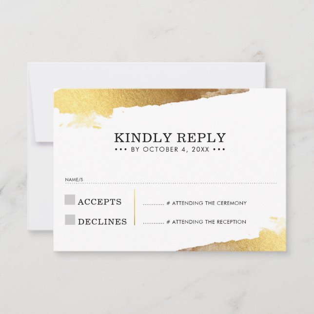 CARTE DE RÉPONSE RSVP arêtes dorées modernes luxe  (Devant)