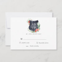 Carte de réponse RSVP au blason aquarelle florale