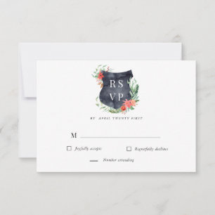 Carte de réponse RSVP au blason aquarelle florale