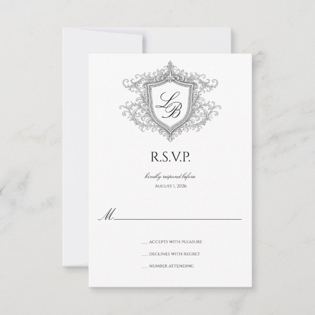 Carte de réponse RSVP au monogramme à motif de bla (Devant)